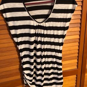 Black and white striped short sleeve top.